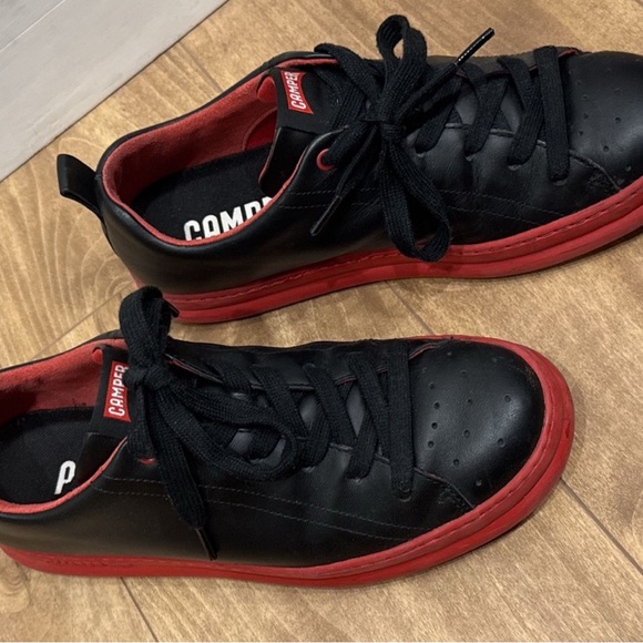 Camper Other - Runner leather Camper Men's Black Sneakers with Red Accents